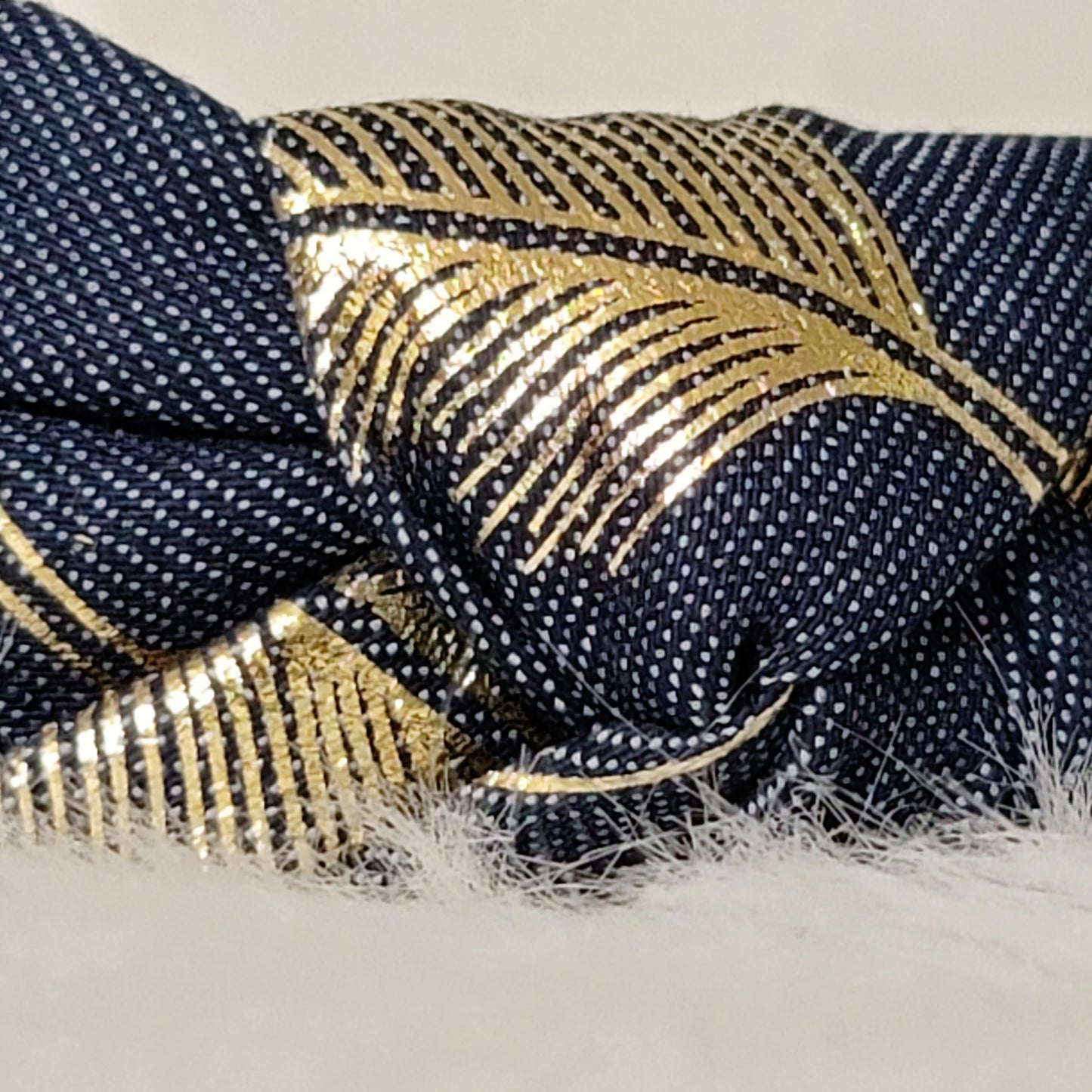 Denim Gold Foil Feather Headband (Navy Blue)