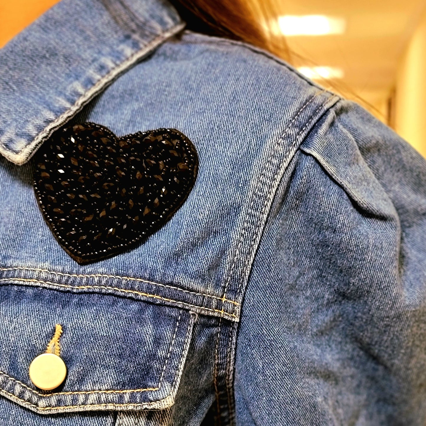 Embellished Black Heart Denim Jacket