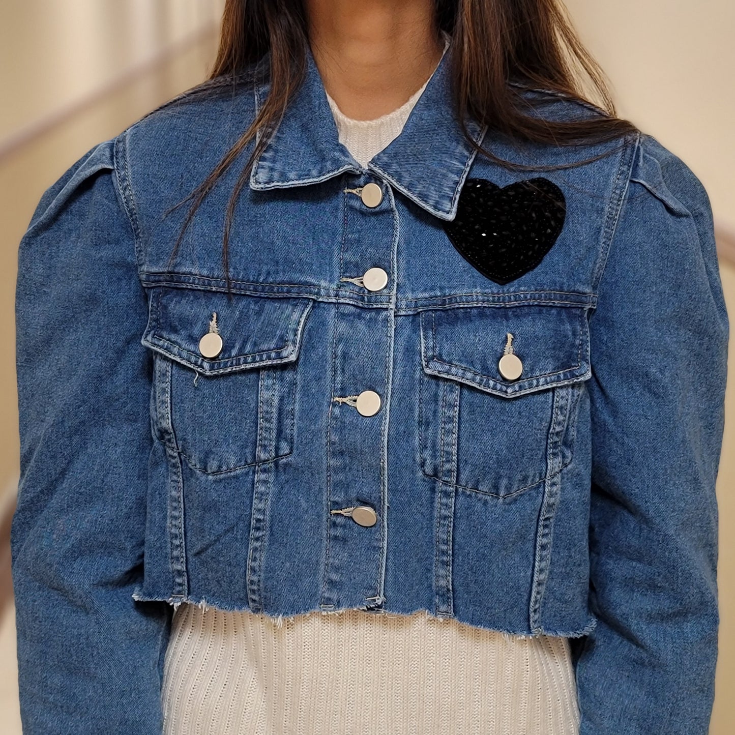 Embellished Black Heart Denim Jacket