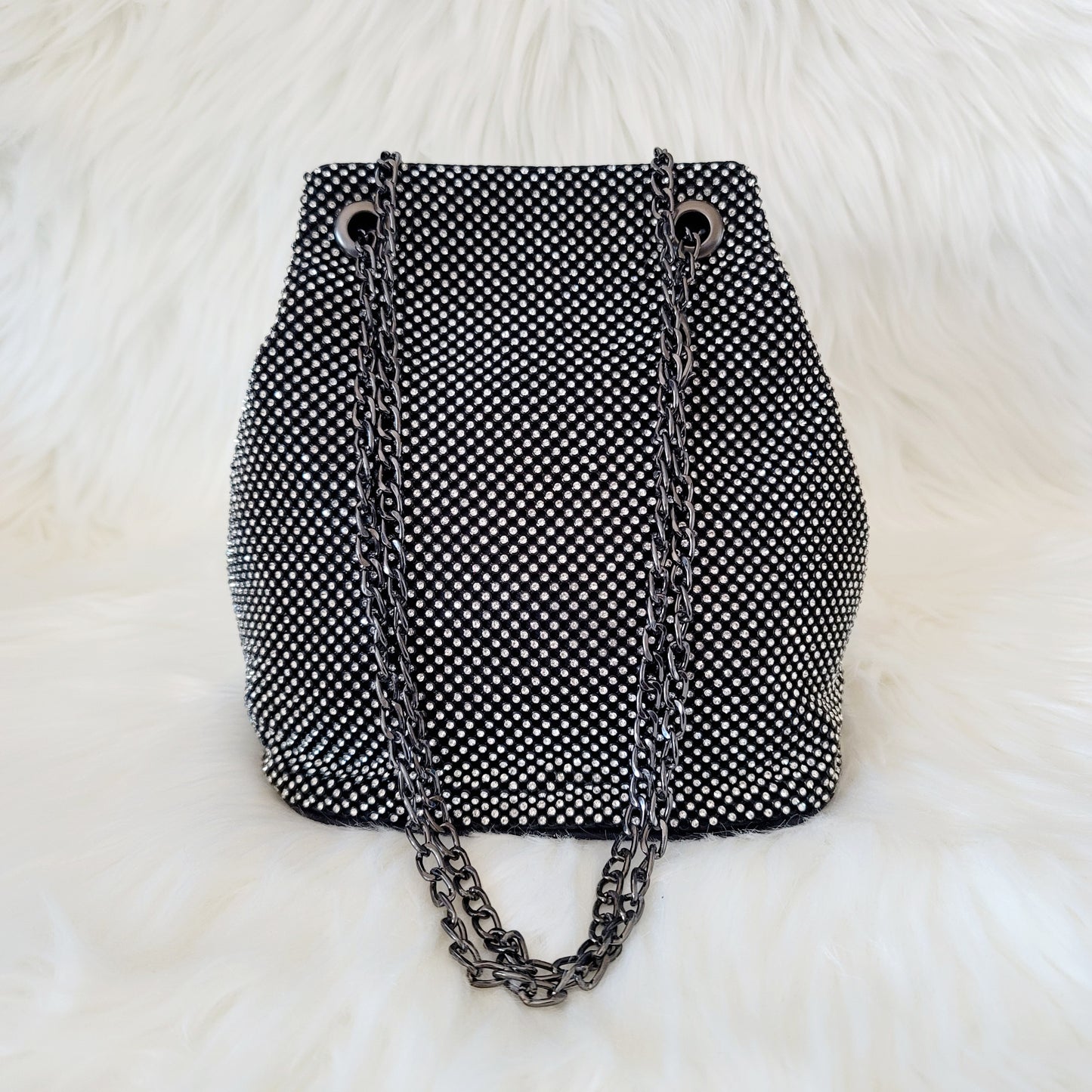 Diamond Embellished Black Multi-way Bucket Bag