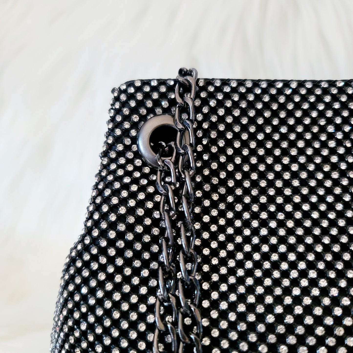 Diamond Embellished Black Multi-way Bucket Bag