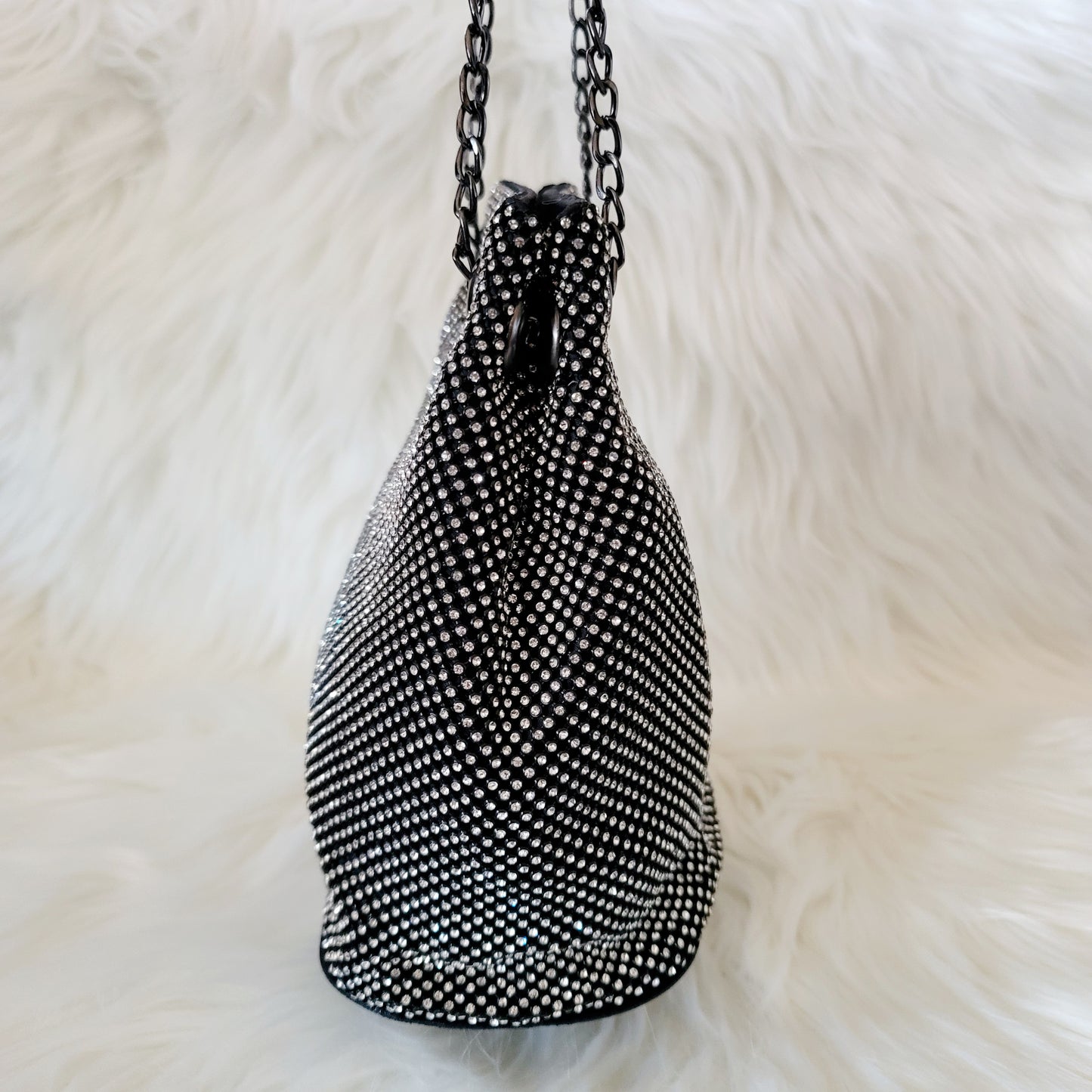 Diamond Embellished Black Multi-way Bucket Bag