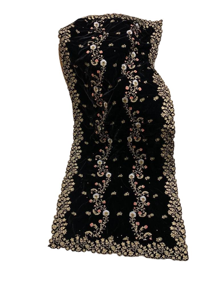 Velvet Embroidered Shawl (Black) – Merchant Collection