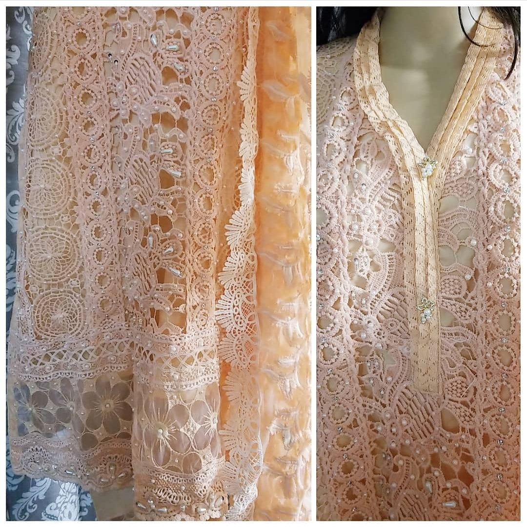 Pretty in Peach Crochet 3 Pcs Dress