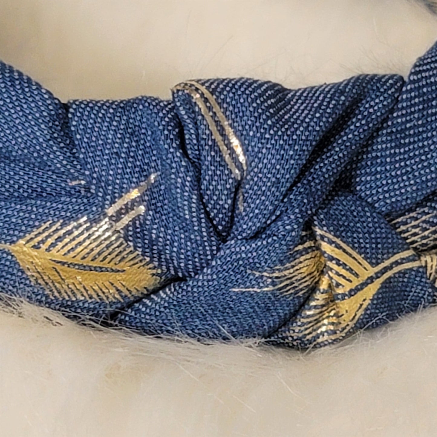 Denim Gold Foil Feather Headband (Light Blue)