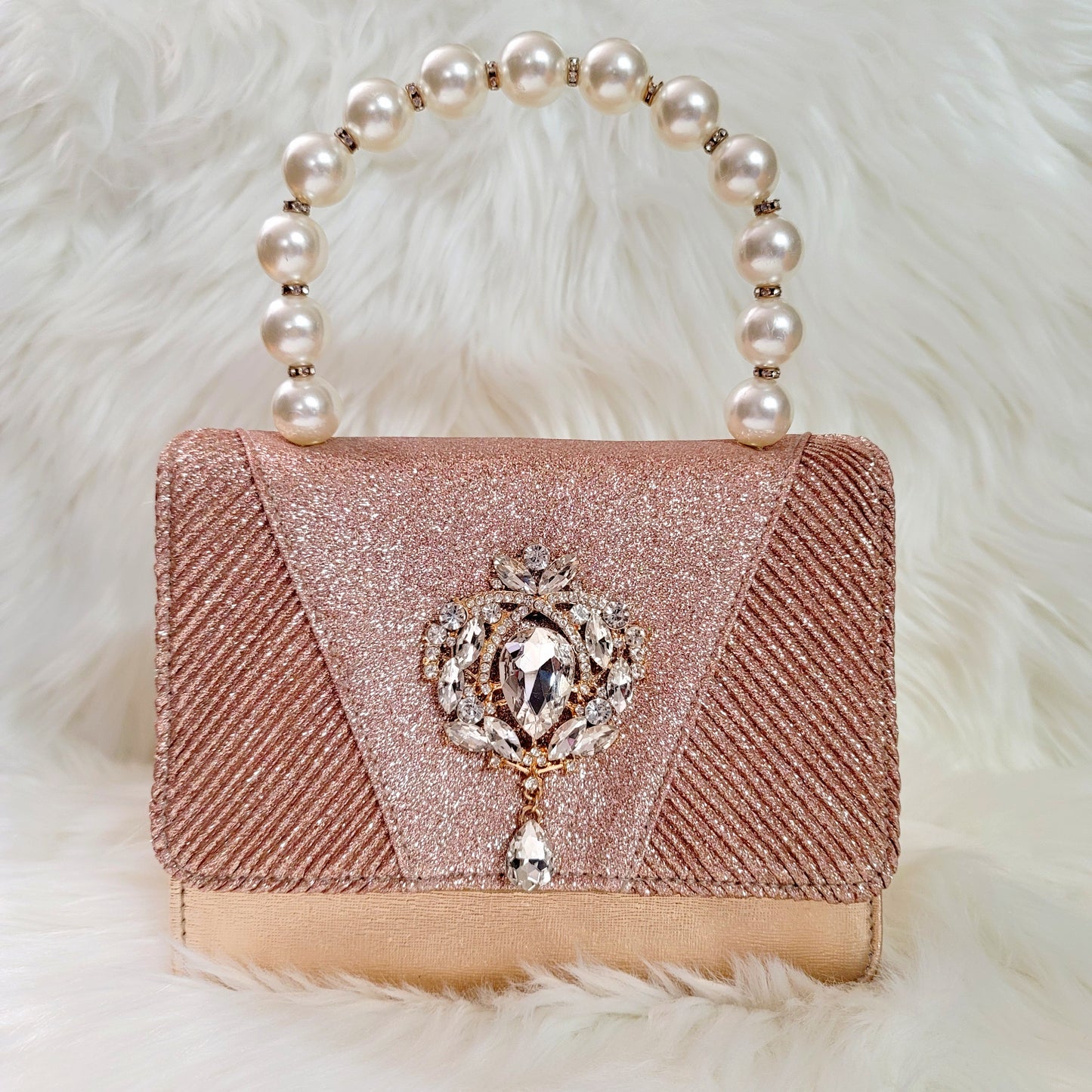 Rose Gold Glitter & Pearl Handbag