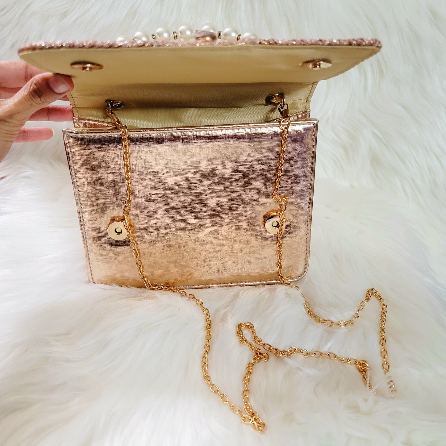 Rose Gold Glitter & Pearl Handbag