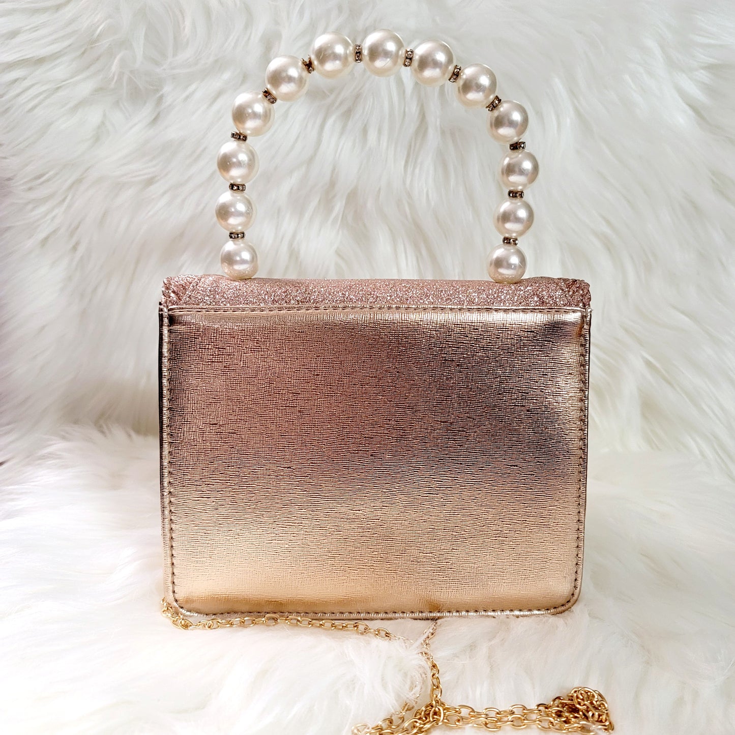 Rose Gold Glitter & Pearl Handbag