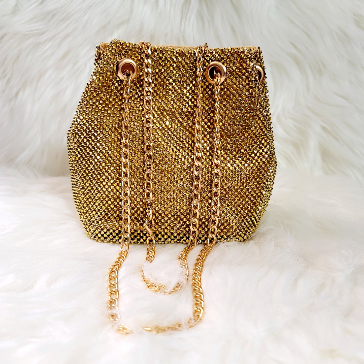 Gold Bling Embellished Multi-way Bucket Bag