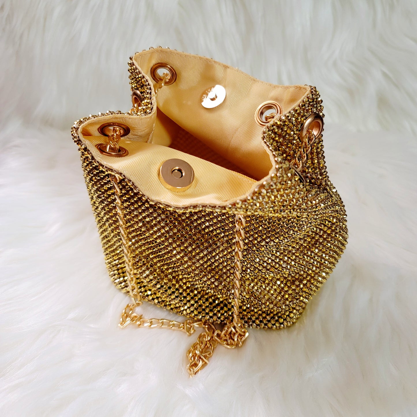 Gold Bling Embellished Multi-way Bucket Bag