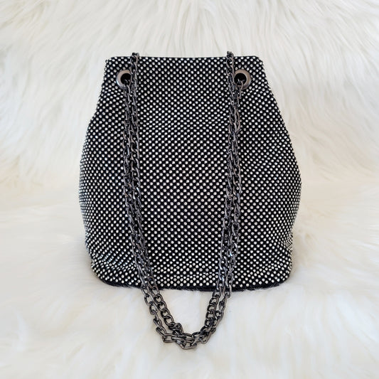 Diamond Embellished Black Multi-way Bucket Bag