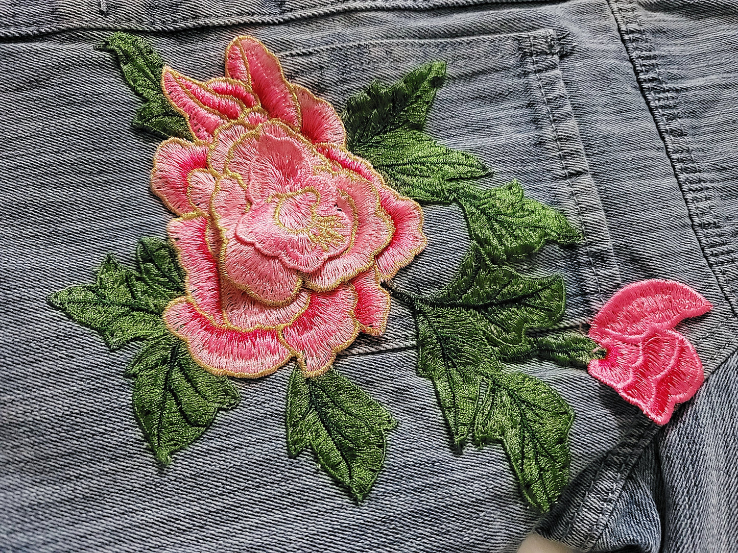 3D Rose Embroidered Denim Jacket