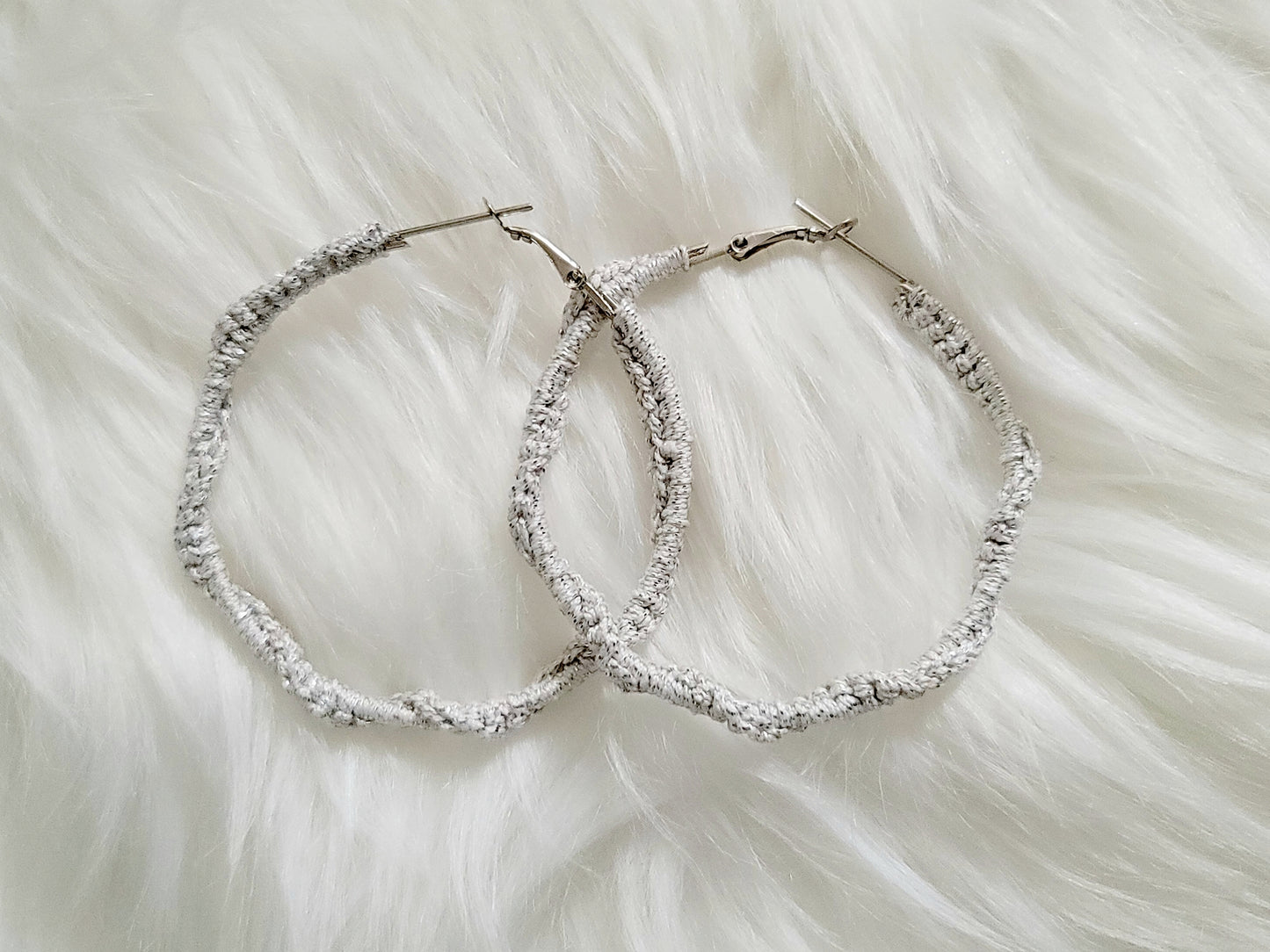 Silver Shimmer (Twisted) Crochet Hoops