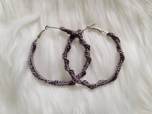 Grey Shimmer (Twisted) Crochet Hoops