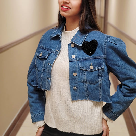 Embellished Black Heart Denim Jacket