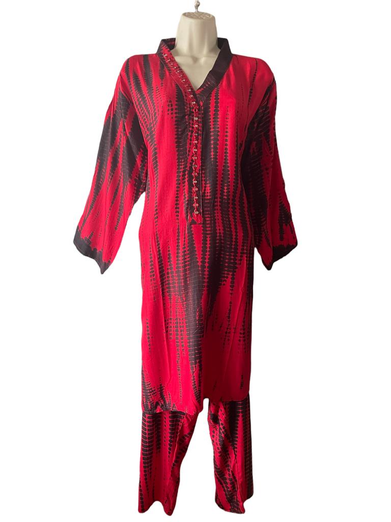 Tie Dye Kurti with Pants (Red)