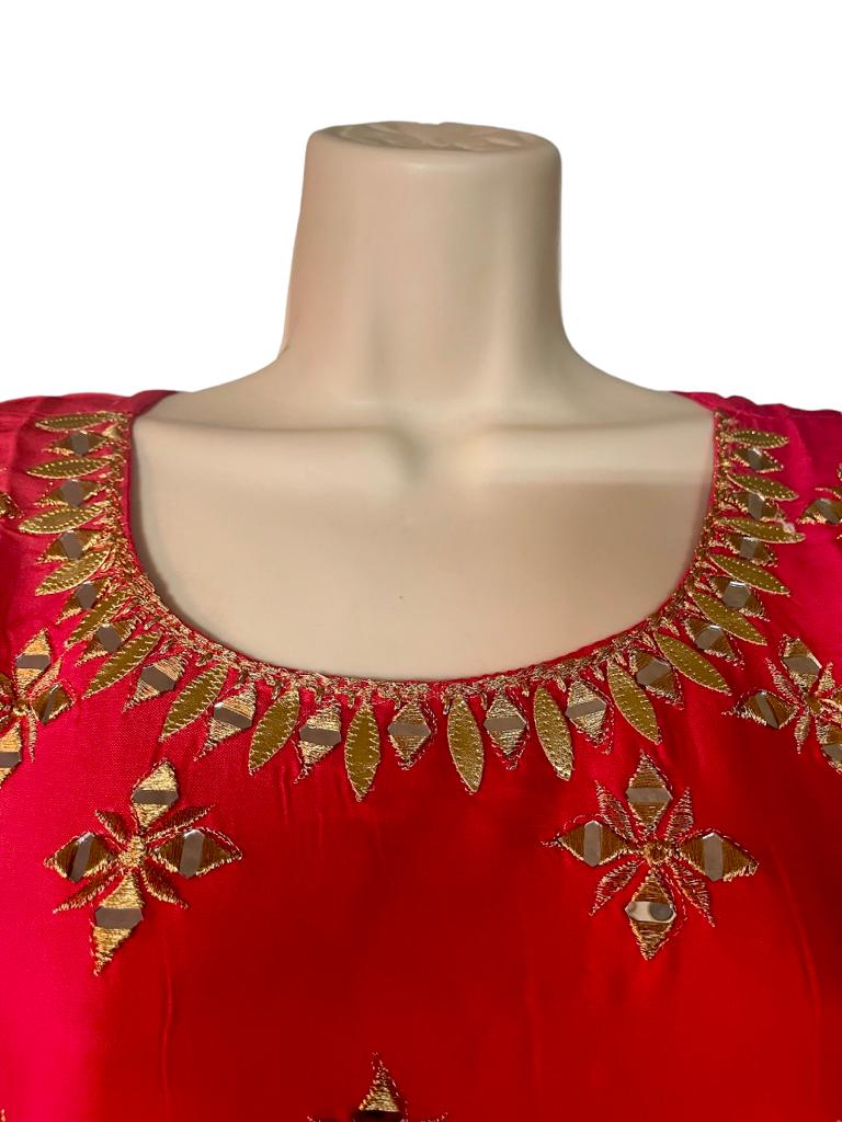 Red Mirror-worked Gharara Kurti Set