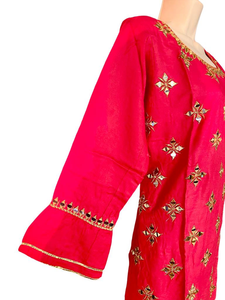 Red Mirror-worked Gharara Kurti Set