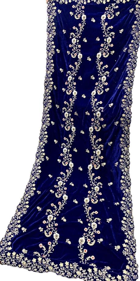 Velvet Embroidered Shawl (Royal Blue)