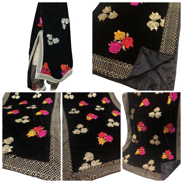 Velvet Embroidered Shawl (Black)