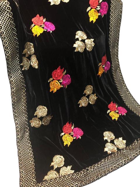 Velvet Embroidered Shawl (Black)