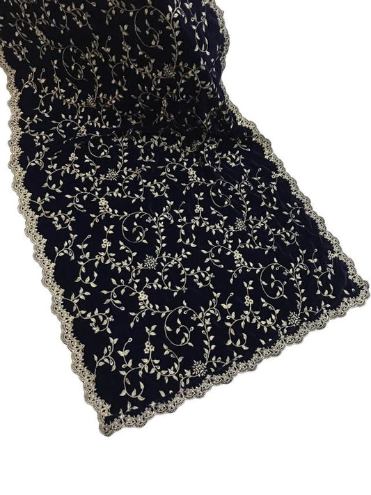 Velvet Embroidered Shawl (Black)