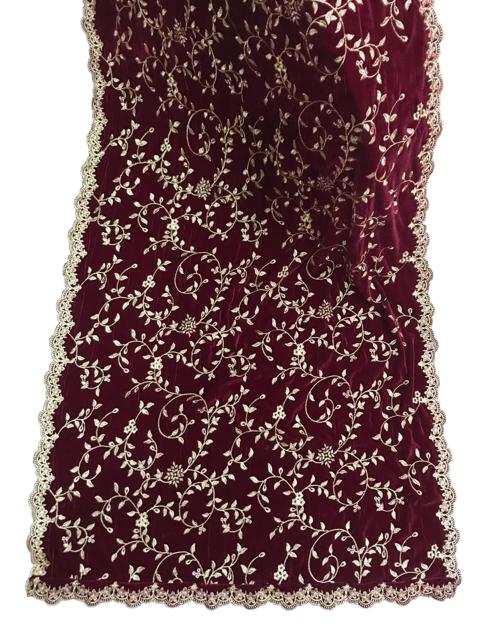 Velvet Embroidered Shawl (Deep Red)