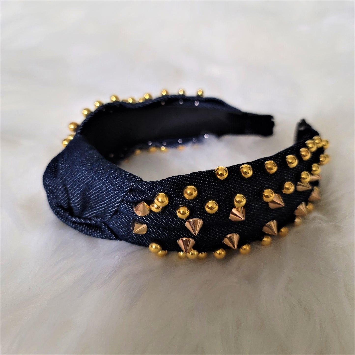 Denim Gold Pearl n Studded Headband