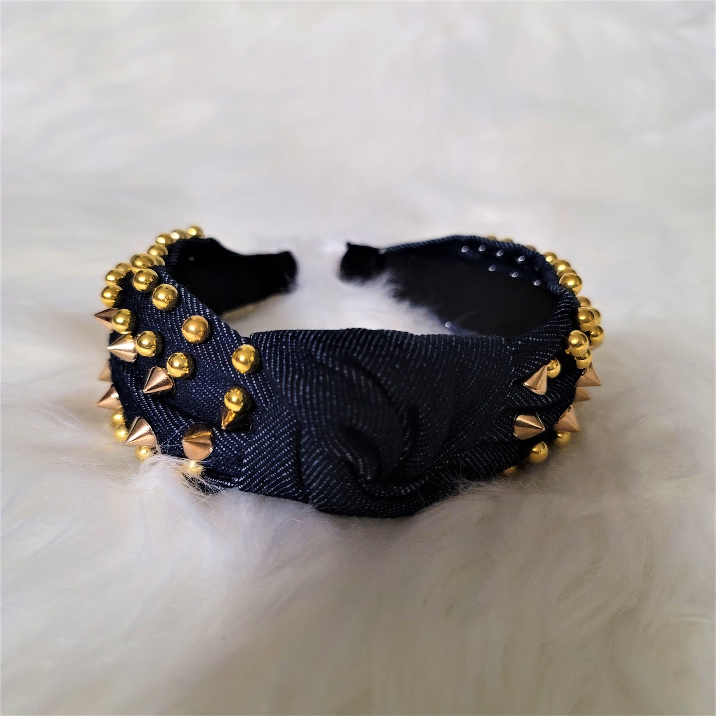 Denim Gold Pearl n Studded Headband